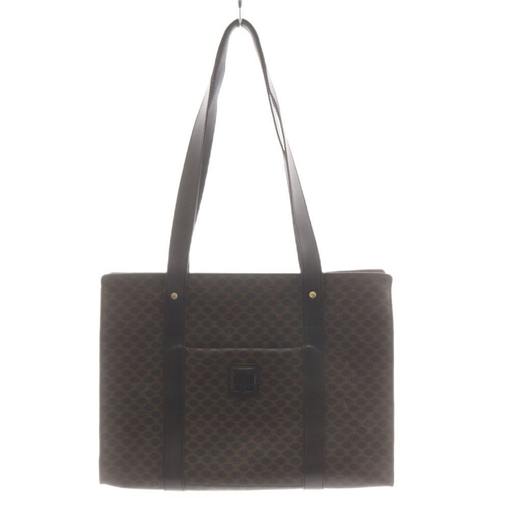 Celine Macadam Pattern Tote Shoulder Bag Leather Brown Black