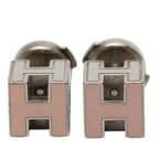 Hermes Cage de Ash Cube Earrings Silver Light Pink Metal Enamel