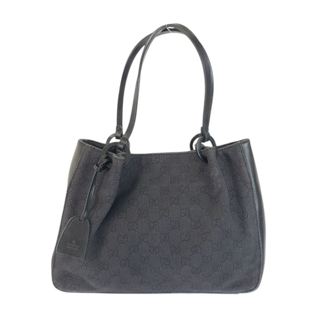 Gucci Black GG Canvas Leather Tote Shoulder Bag