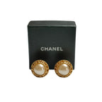 Chanel Vintage Faux Pearl Circle Clip Earrings Gold 94A — view 2