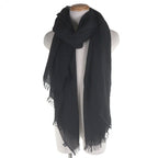 Hermes Cashmere Wool H Logo Large Scarf with Fringe Shawl Black — view 2