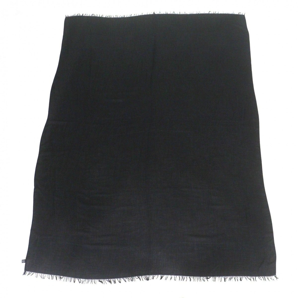 Hermes Cashmere Wool H Logo Large Scarf with Fringe Shawl Black — view 3