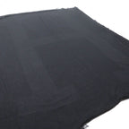 Hermes Cashmere Wool H Logo Large Scarf with Fringe Shawl Black — view 4