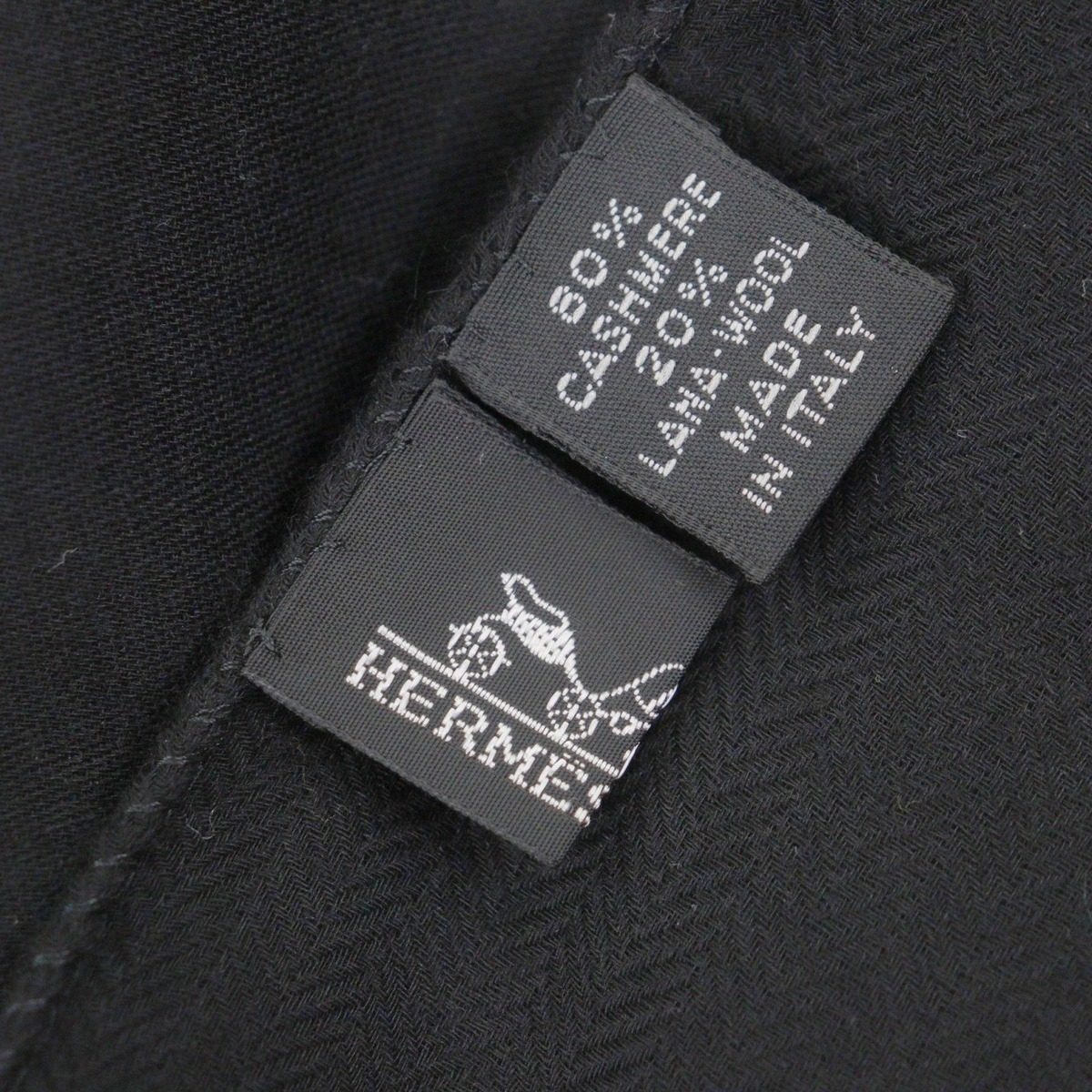 Hermes Cashmere Wool H Logo Large Scarf with Fringe Shawl Black — view 5