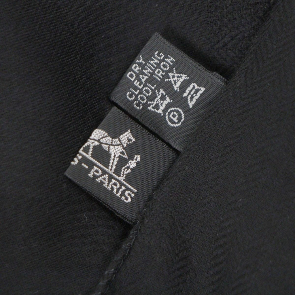 Hermes Cashmere Wool H Logo Large Scarf with Fringe Shawl Black — view 6