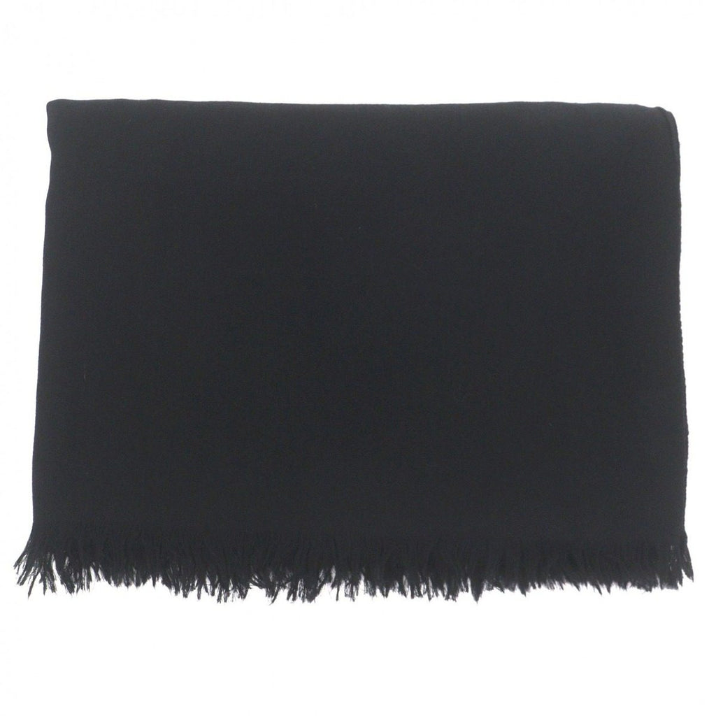Hermes Cashmere Wool H Logo Large Scarf with Fringe Shawl Black