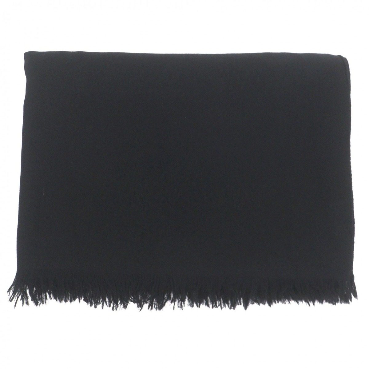 Hermes Cashmere Wool H Logo Large Scarf with Fringe Shawl Black