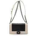 Chanel 25 CC Logo Chain Shoulder Bag Leather Black Ivory Antique Silver