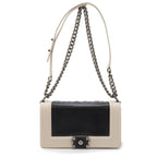 Chanel 25 CC Logo Chain Shoulder Bag Leather Black Ivory Antique Silver