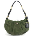 Prada Shoulder Bag Triangle Logo Leather Nylon Khaki Brown