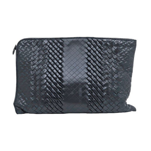 Bottega Veneta Clutch Bag Black Intrecciato Leather