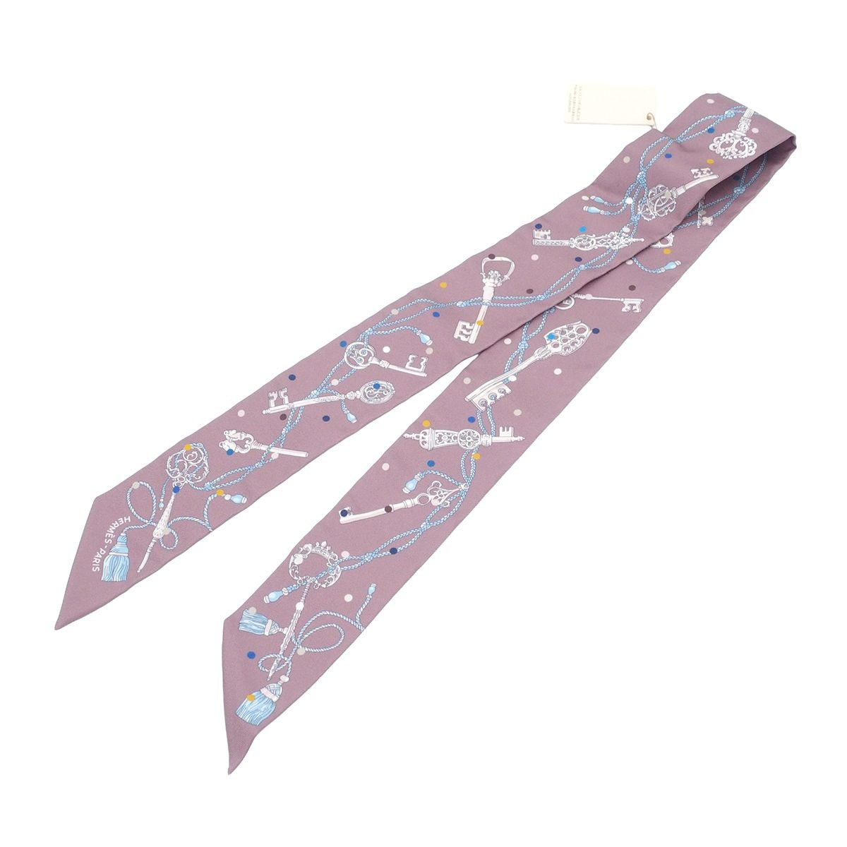 Hermes Twilly Brown Glacier Gray Silk les Clair les Cles a Pois Scarf — view 2