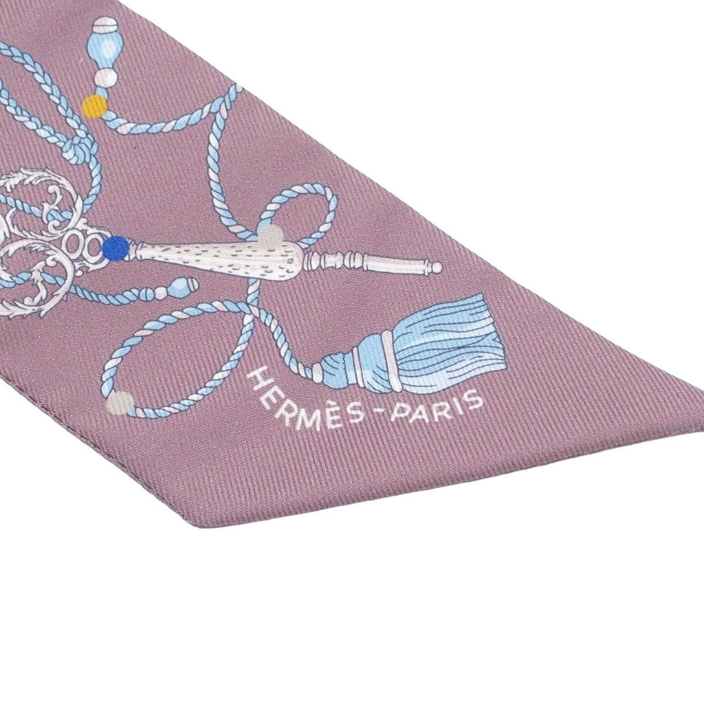 Hermes Twilly Brown Glacier Gray Silk les Clair les Cles a Pois Scarf — view 3