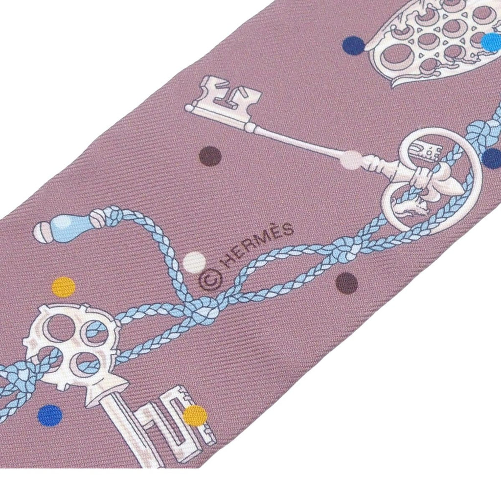 Hermes Twilly Brown Glacier Gray Silk les Clair les Cles a Pois Scarf — view 4