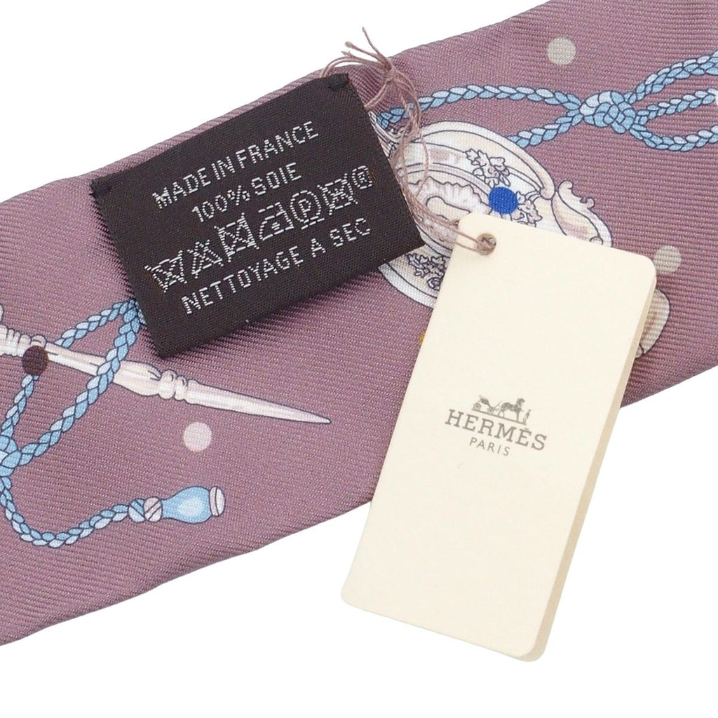 Hermes Twilly Brown Glacier Gray Silk les Clair les Cles a Pois Scarf — view 5