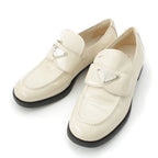 Prada Patent Leather Triangle Logo Chocolate Brushed Loafers Off White 37