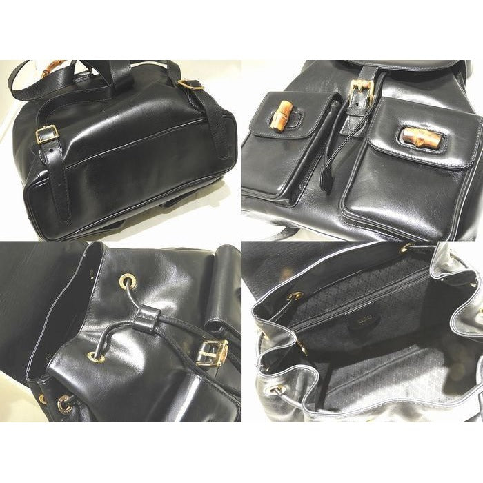 Gucci Backpack Bamboo Black Leather Pocket Vintage — view 2
