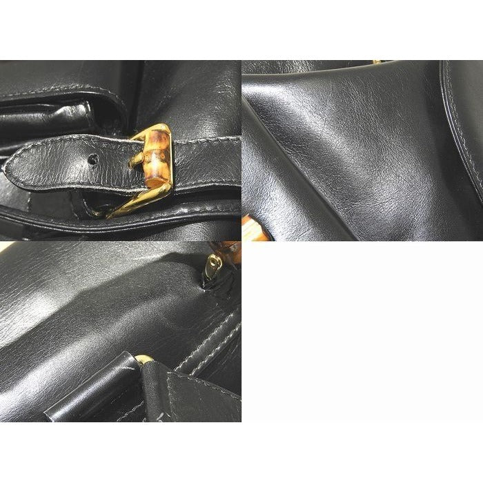 Gucci Backpack Bamboo Black Leather Pocket Vintage — view 4