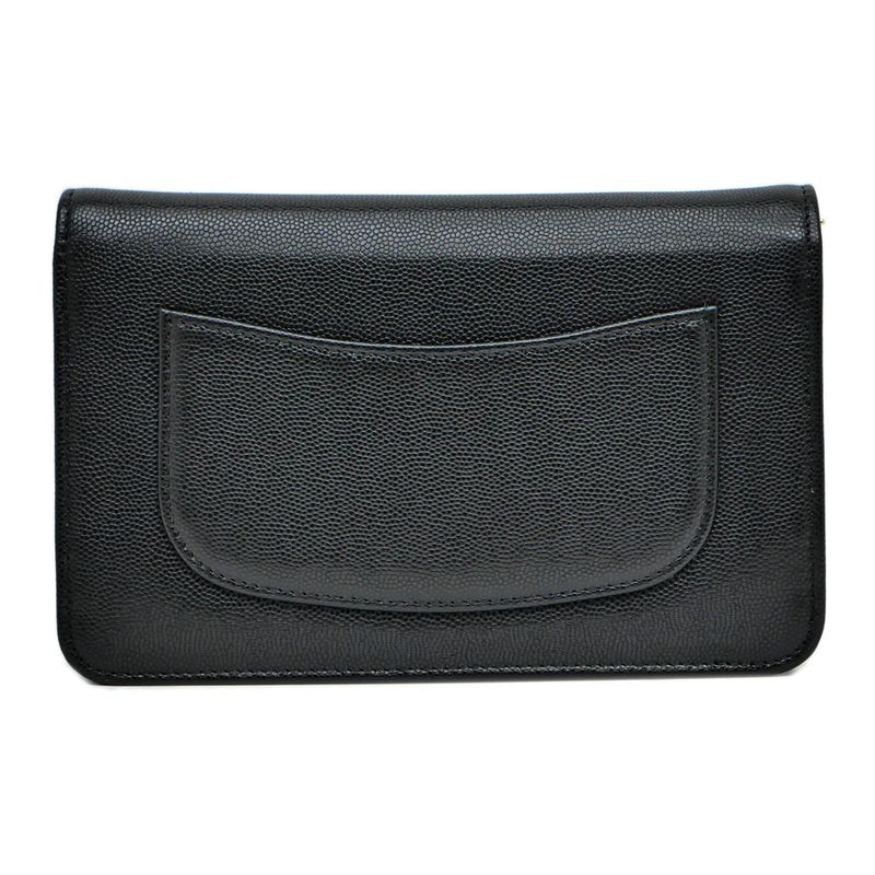 Chanel Chain Wallet Ap4653 Grained Shiny Calfskin Black Gold Hardware — view 2