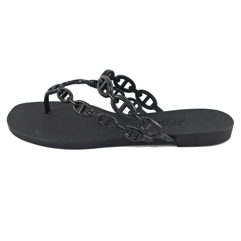 Hermes Island Sandals Chaine D'ancre Black Rubber Size 36