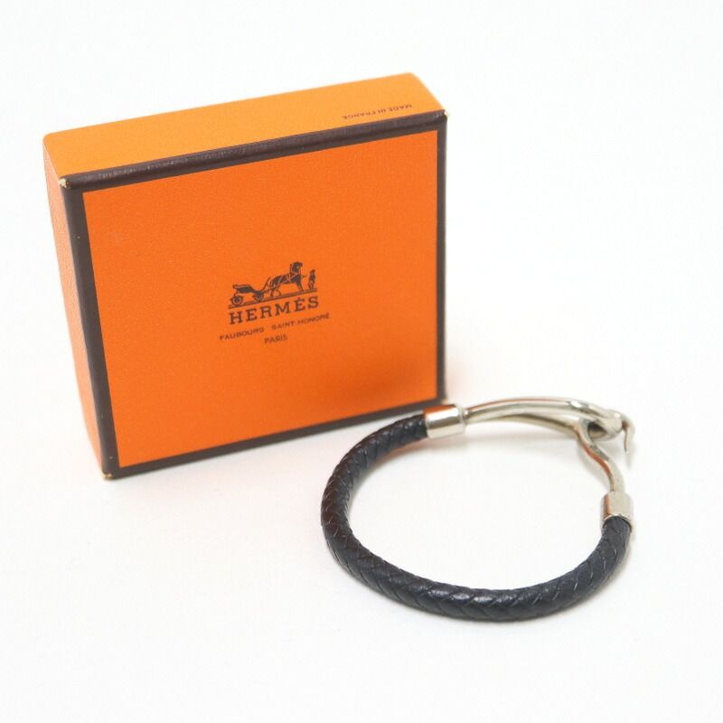 Hermes Jumbo Bracelet Leather Black Silver