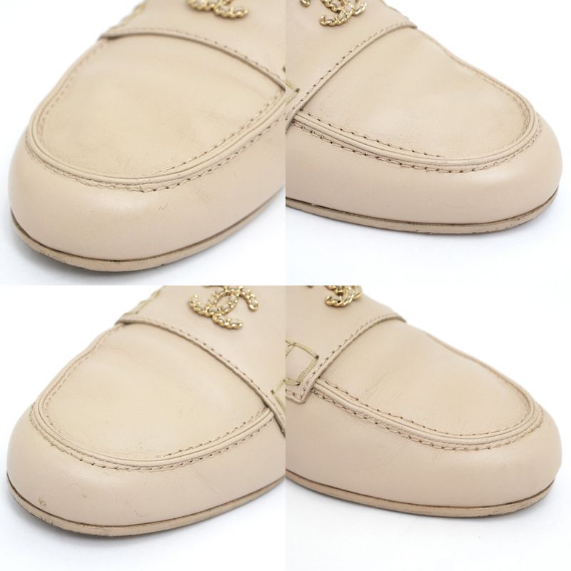 Chanel Loafers Oh875 Coco Mark Beige Gold Hardware Chain — view 5