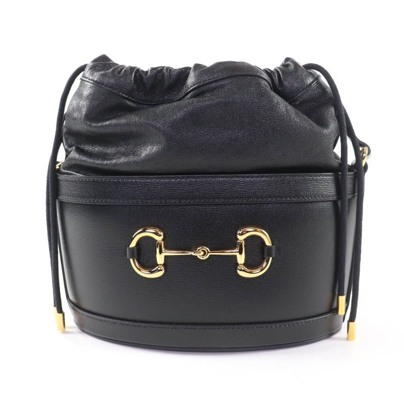 Gucci Hosebit Leather Bucket Bag Shoulder Black Gold Hardware — view 2