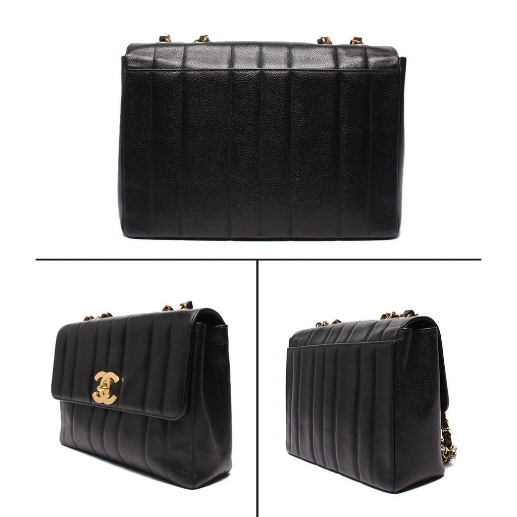 Chanel Chain Shoulder Bag Double Gold Caviar Leather — view 2