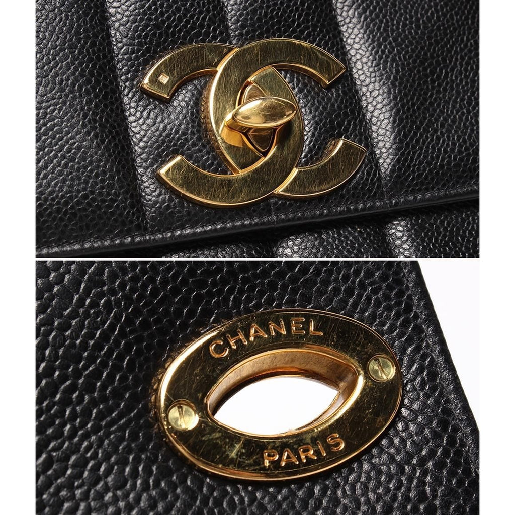 Chanel Chain Shoulder Bag Double Gold Caviar Leather — view 6