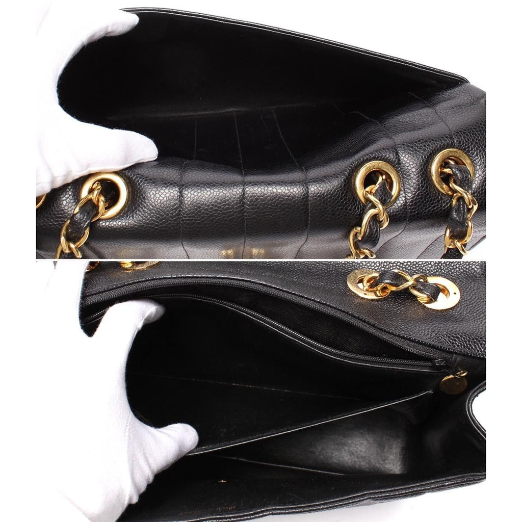 Chanel Chain Shoulder Bag Double Gold Caviar Leather — view 7