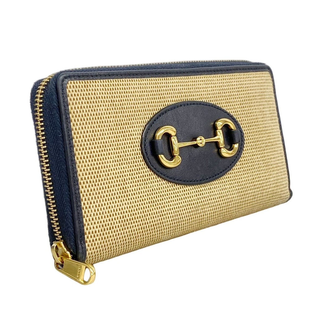 Gucci Wallet Horsebit Canvas Navy Beige Gold — view 2