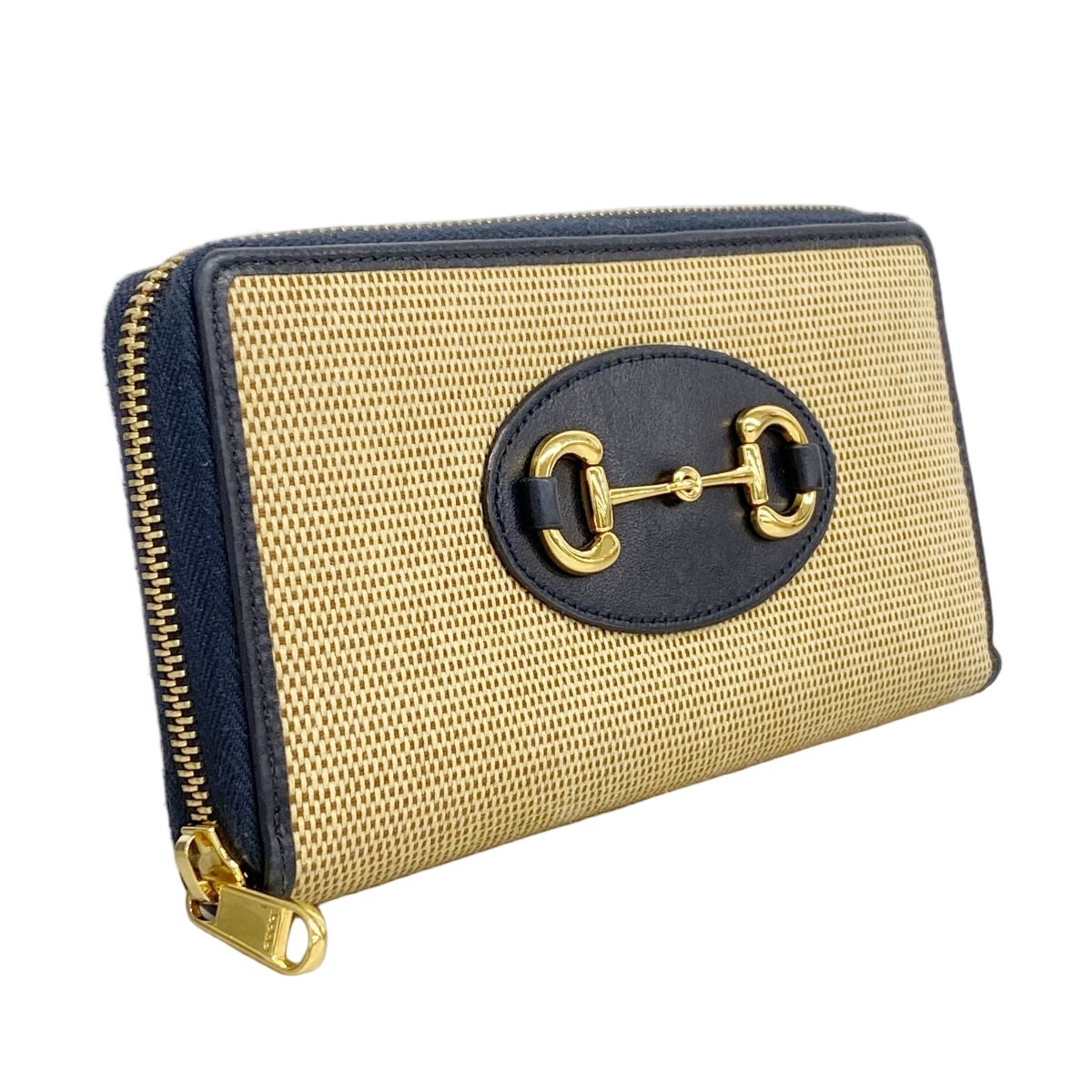 Gucci Wallet Horsebit Canvas Navy Beige Gold — view 2
