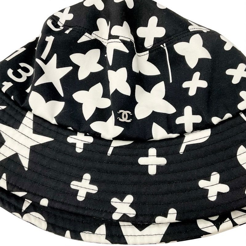 Chanel Hat Cotton Black White Bucket Coco Mark Logo — view 5