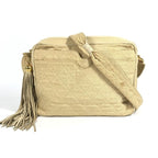 Chanel Shoulder Bag Logo Quilted Fringe Tassel Canvas Beige