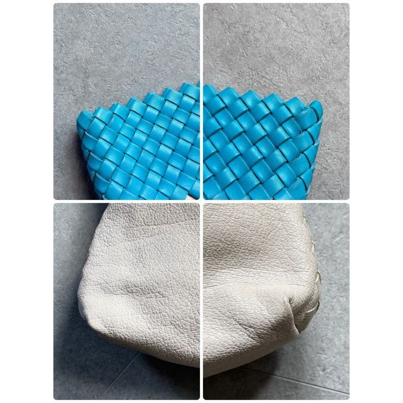 Bottega Veneta Intrecciato Leather Tote Handbag Bicolor Light Blue Ivory A4 — view 3