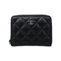 Chanel Bifold Wallet Small Zip Quilted Caviar Leather CC Logo