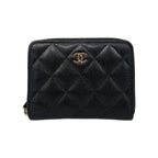 Chanel Bifold Wallet Small Zip Quilted Caviar Leather CC Logo