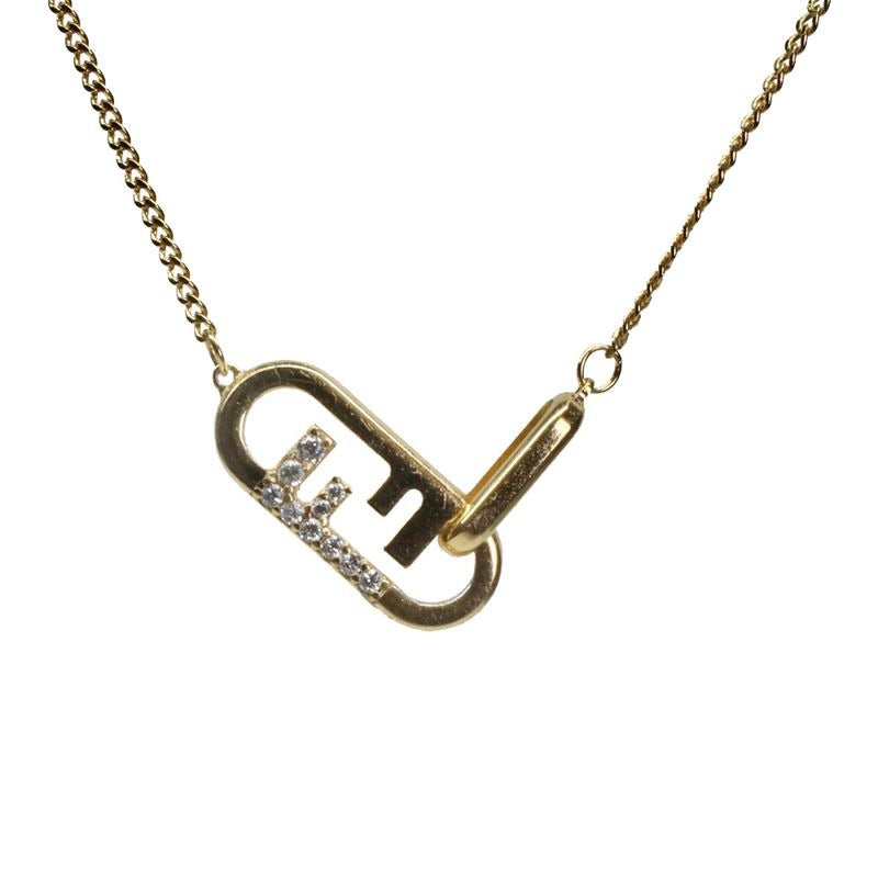 Fendi O-rock Necklace 8 Ah321 Gold Hardware Rhinestone Accessorie