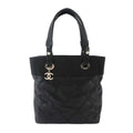 Chanel Paris Biarritz PM Tote Nylon Leather Black Silver