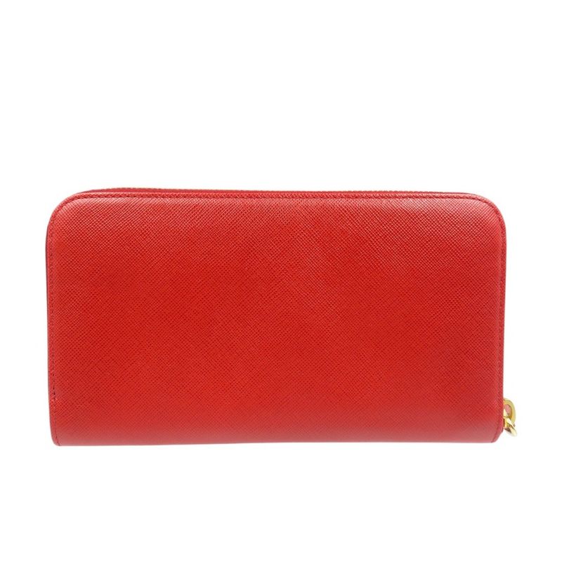 Prada Ribbon 1 M0506 Saffiano Leather Gold Hardware Red Round Zipper Long Wallet — view 2