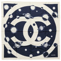 Chanel 17K CC Logo Planet Silk Scarf Ivory Navy