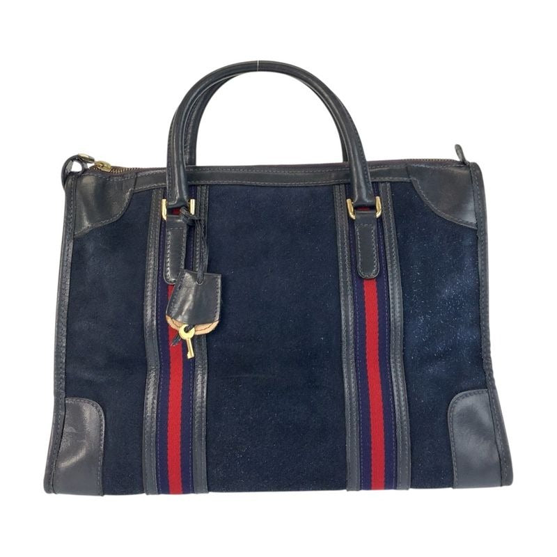 Gucci Sherry Line Navy Gold Hardware Suede Leather Handbag — view 2