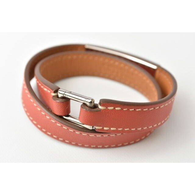 Hermes Bangle Bracelet Rival Doubletour Pink Brownish Silver XS Size — view 2