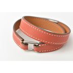 Hermes Bangle Bracelet Rival Doubletour Pink Brownish Silver XS Size — view 3