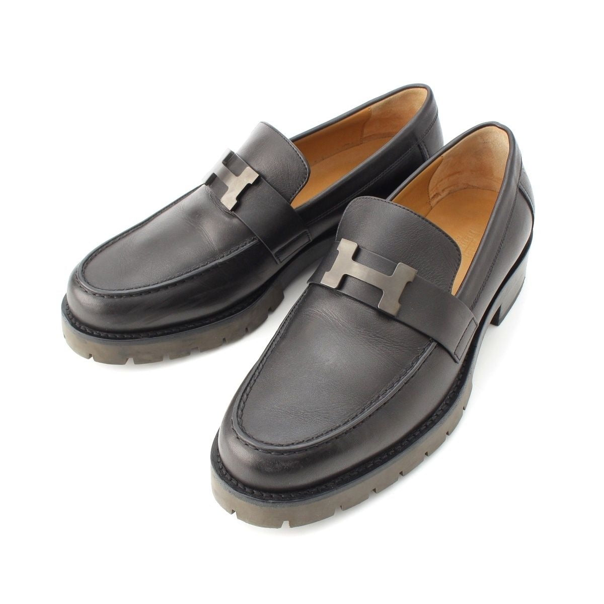 Hermes Gregoire Leather Loafers Black 39