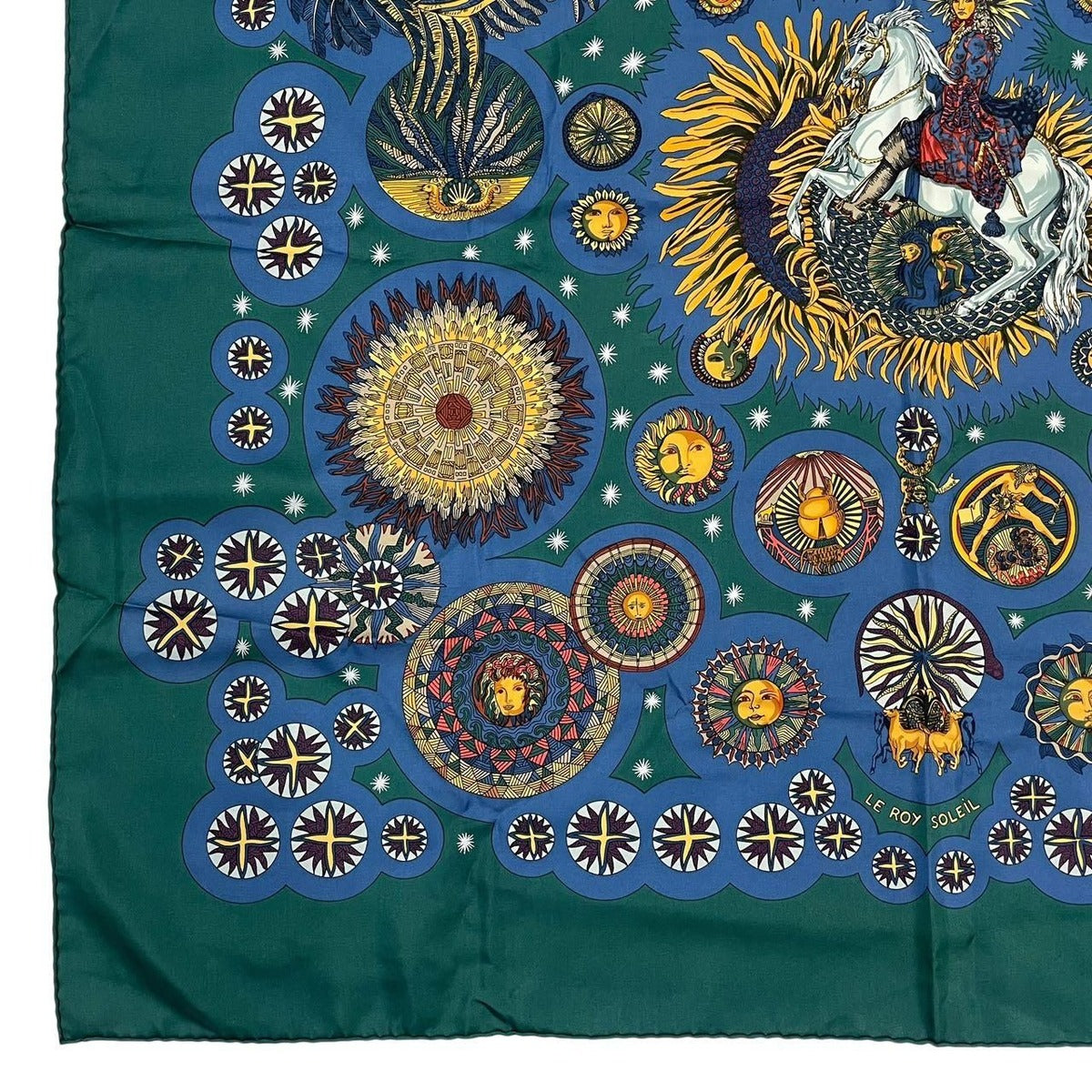 Hermes Carre 90 Scarf le Roy Soleil Sun King 100% Silk Green — view 5