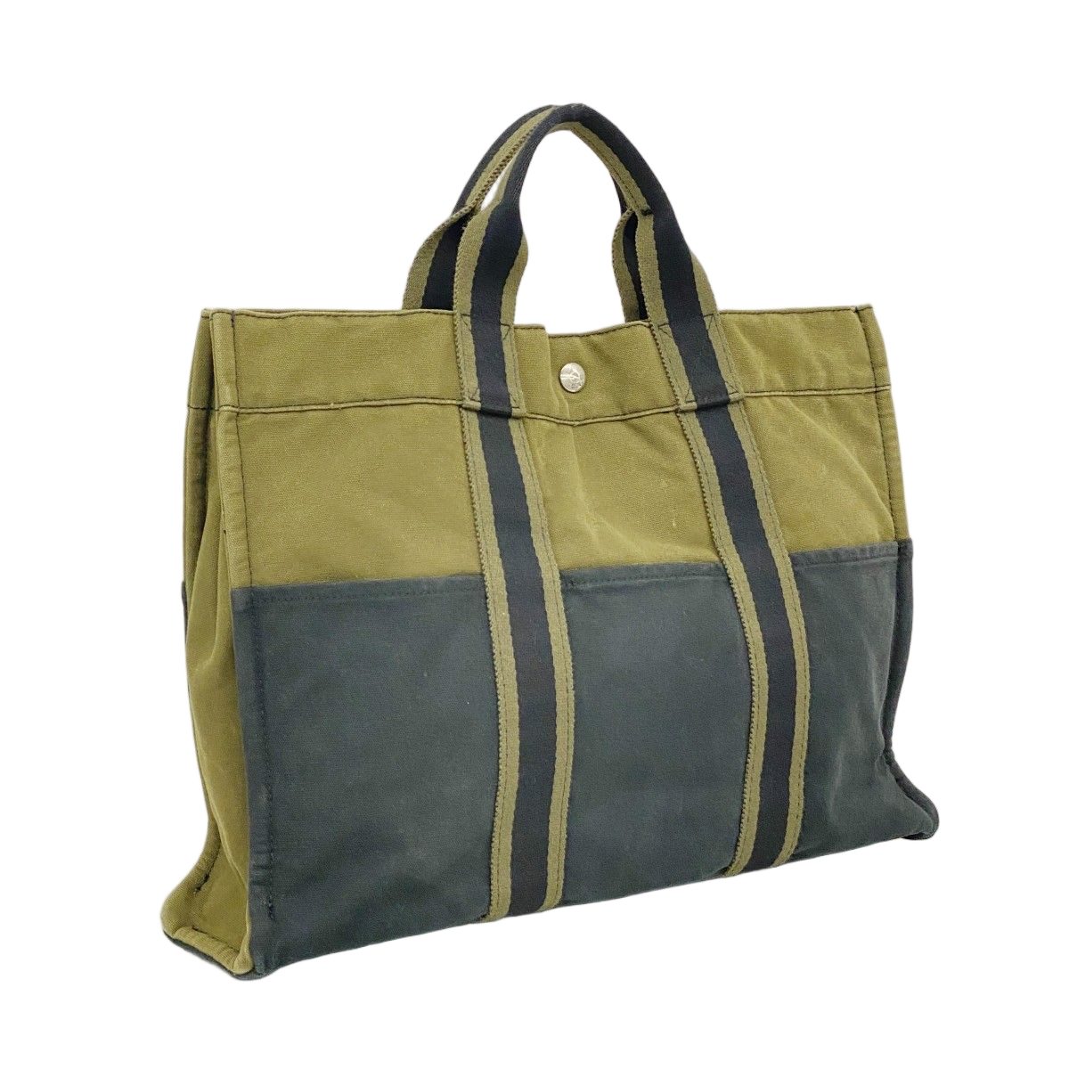Hermes Tote Fourre Tout MM Canvas Black Khaki Silver — view 2