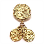 Chanel CC Logo Coin Motif Brooch Gold