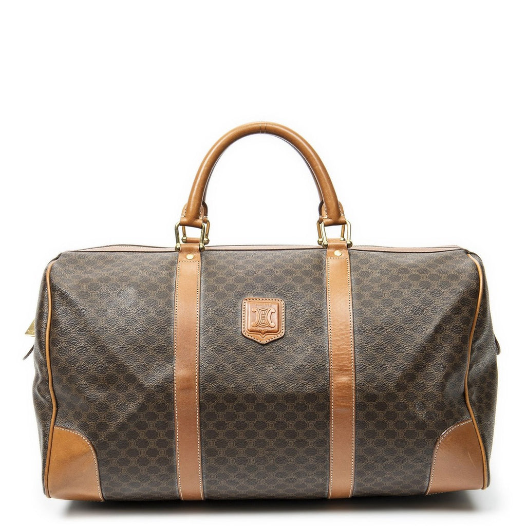 Celine Vintage Travel Boston Brown Macadam Canvas Luggage Tag