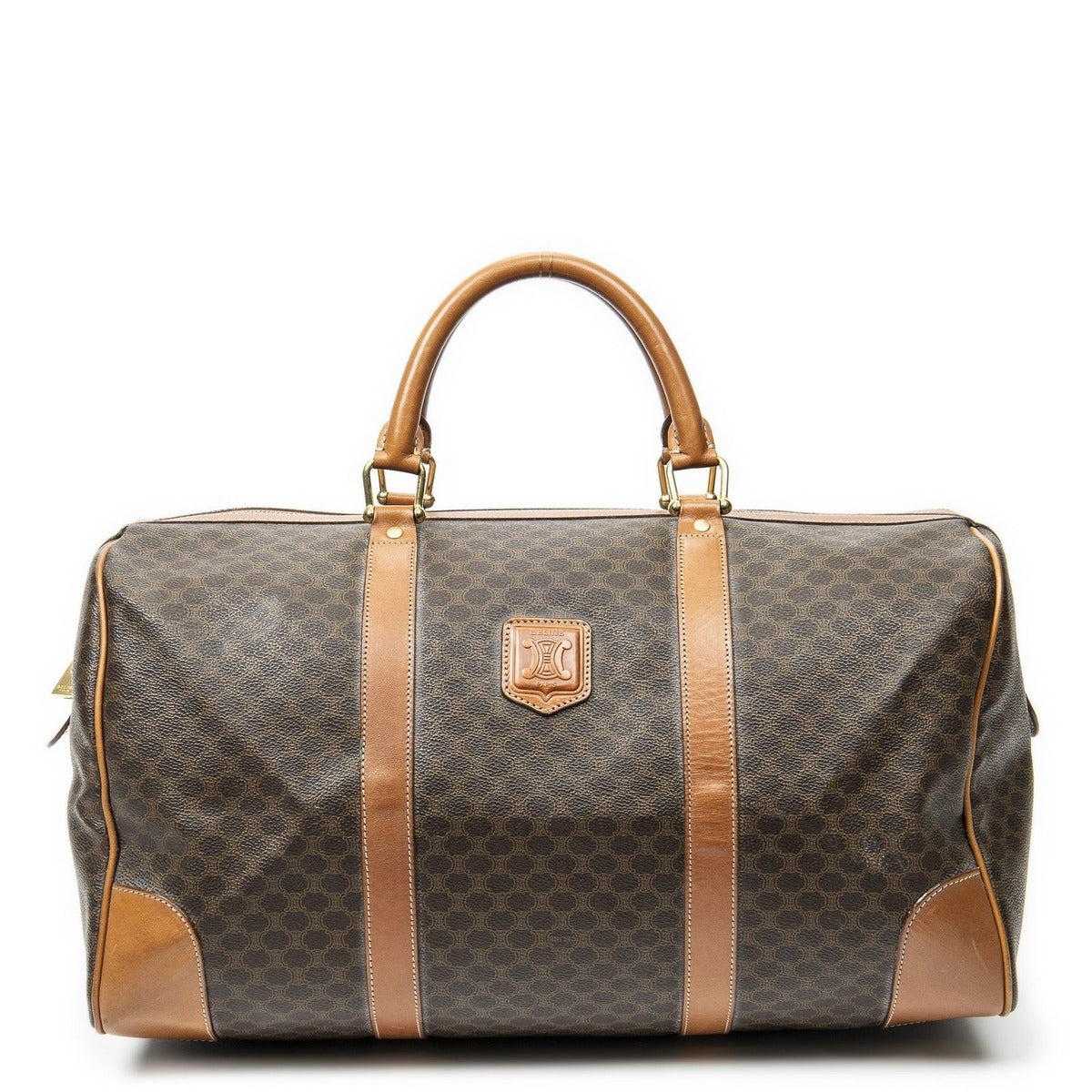 Celine Vintage Travel Boston Brown Macadam Canvas Luggage Tag